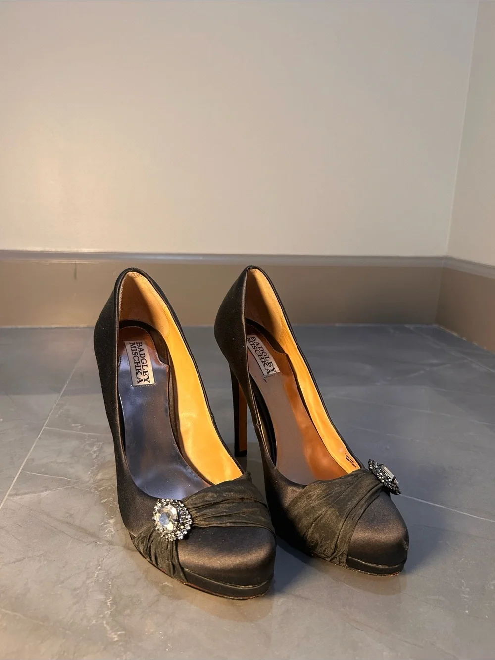 Badgley Mischka Satin Jewel high heels